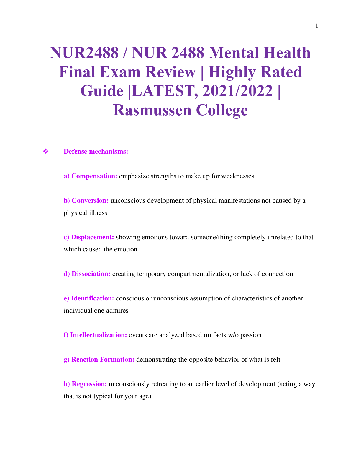 Preview image for NUR2488 / NUR 2488 Mental Health Final Exam Review | Highly Rated Guide | Rasmussen College